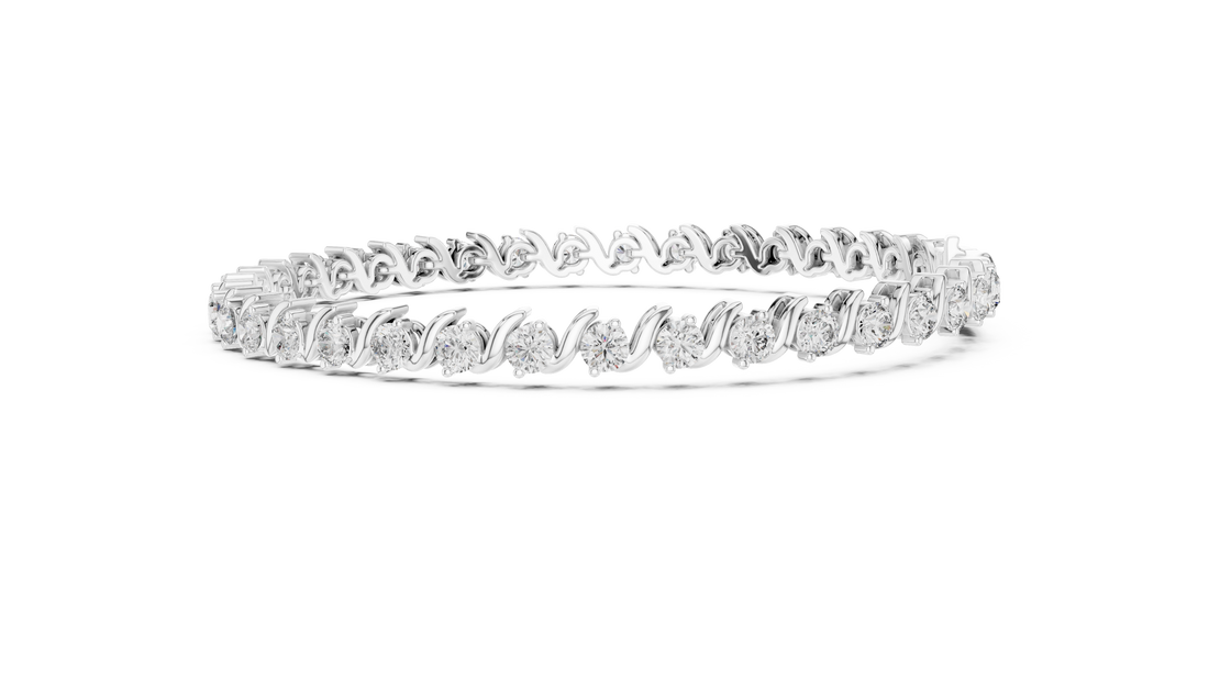 Round Brilliant Diamond Wave Link Tennis Bracelet in Flowing Collet Setting
