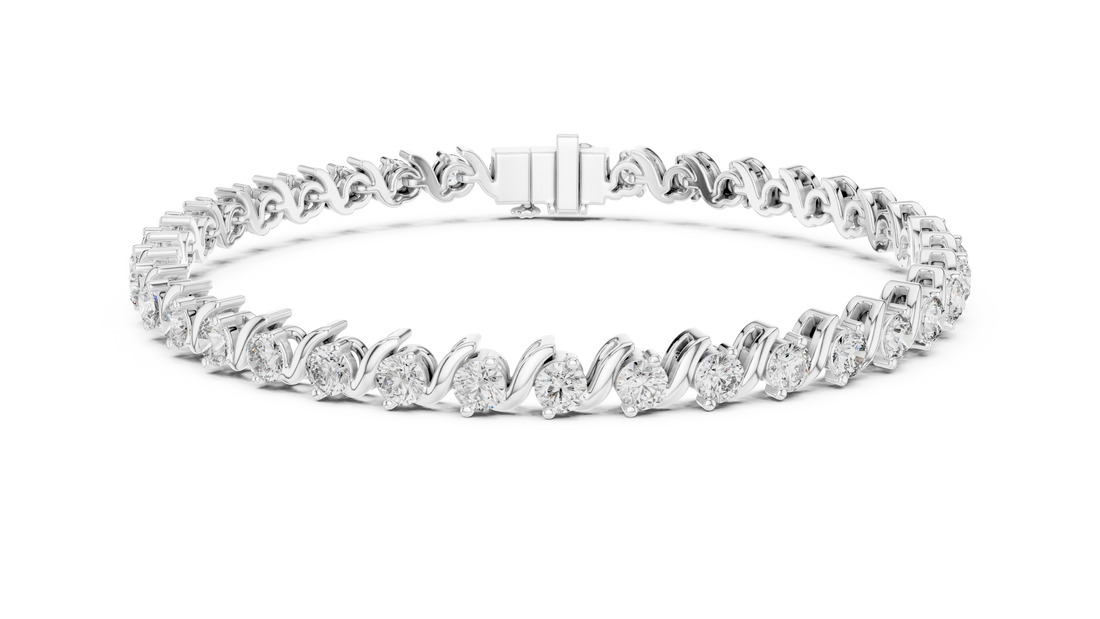 Round Brilliant Diamond Wave Link Tennis Bracelet in Flowing Collet Setting