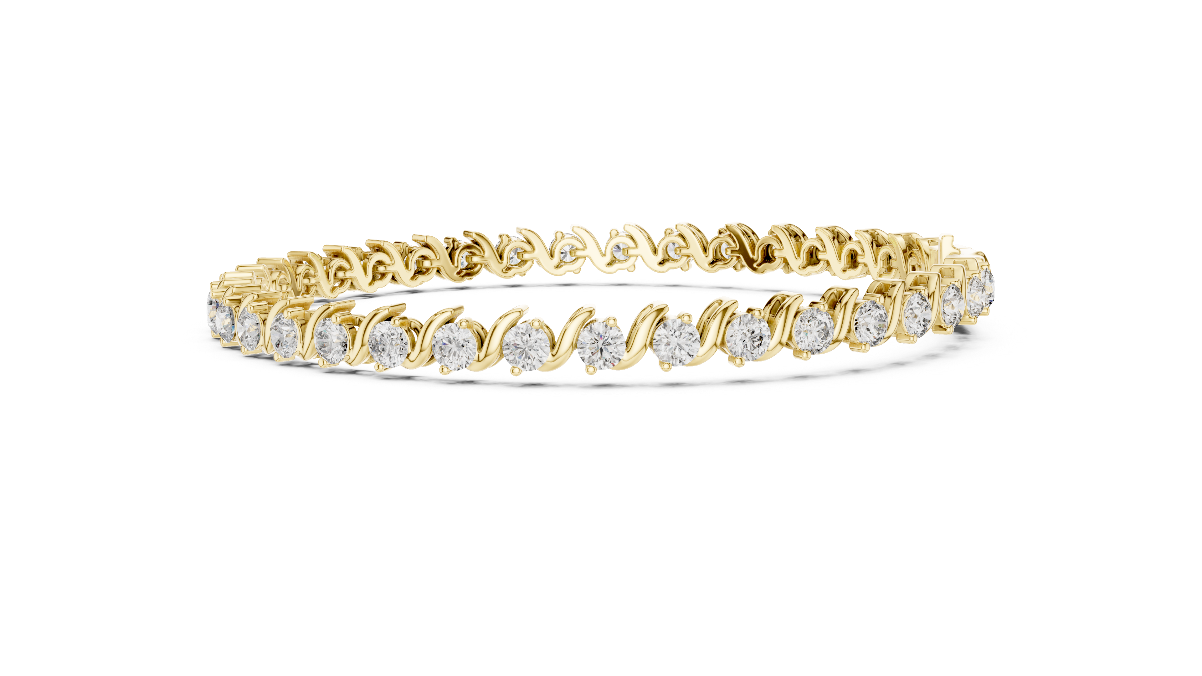 Round Brilliant Diamond Wave Link Tennis Bracelet in Flowing Collet Setting