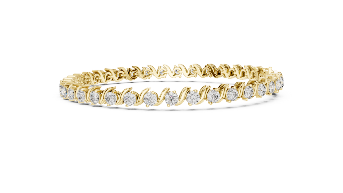 Round Brilliant Diamond Wave Link Tennis Bracelet in Flowing Collet Setting