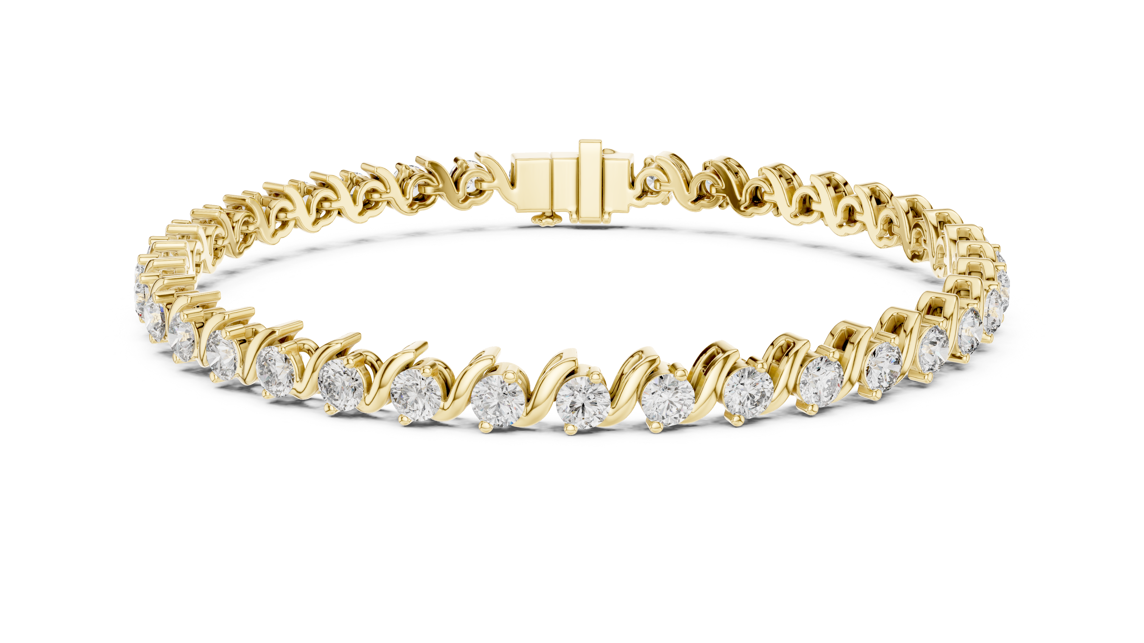 Round Brilliant Diamond Wave Link Tennis Bracelet in Flowing Collet Setting