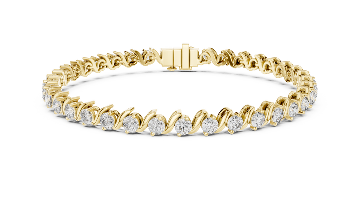 Round Brilliant Diamond Wave Link Tennis Bracelet in Flowing Collet Setting