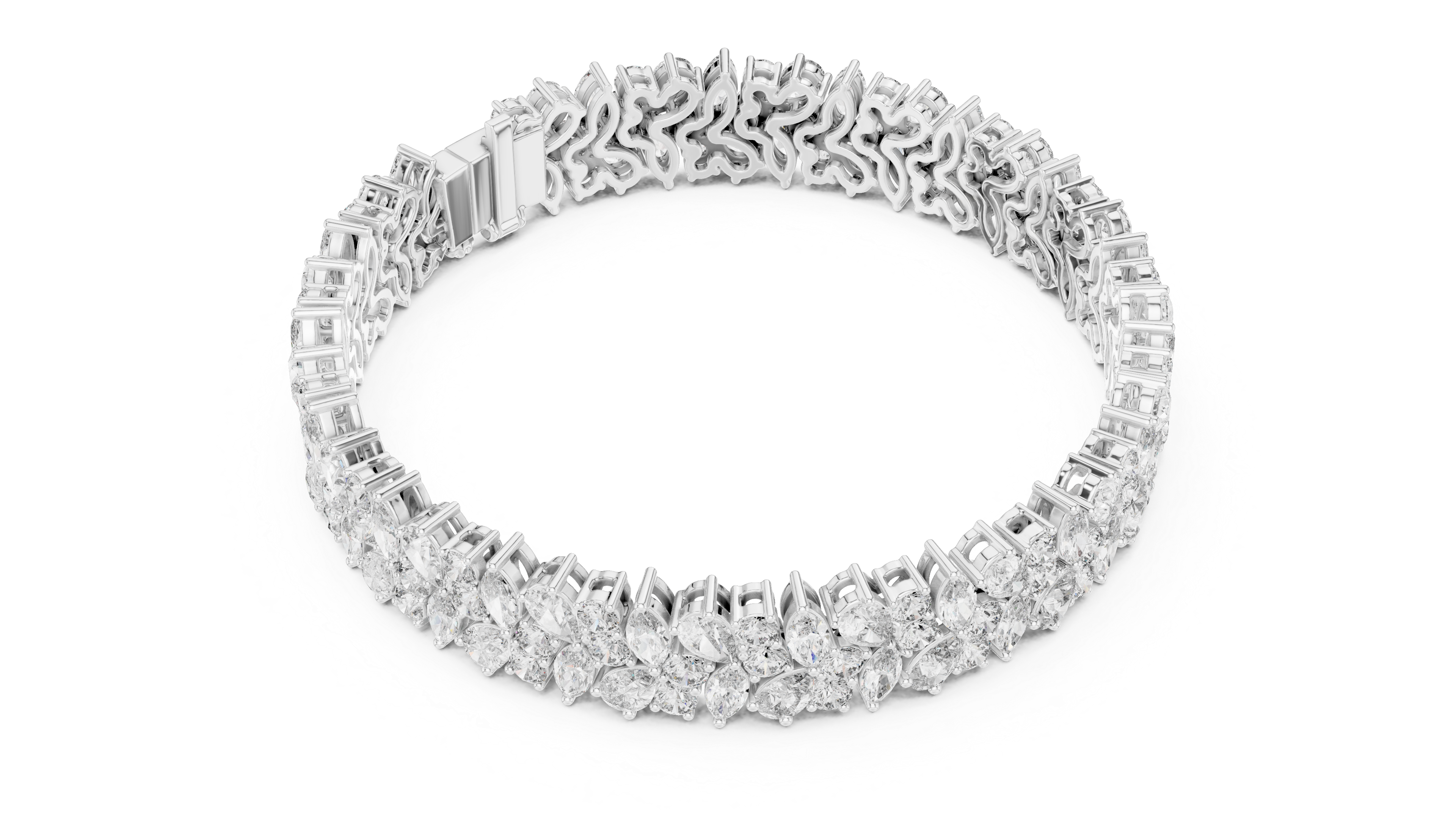 Multi Shape Diamond Cluster Tennis Chain Bracelet in Collet Setting