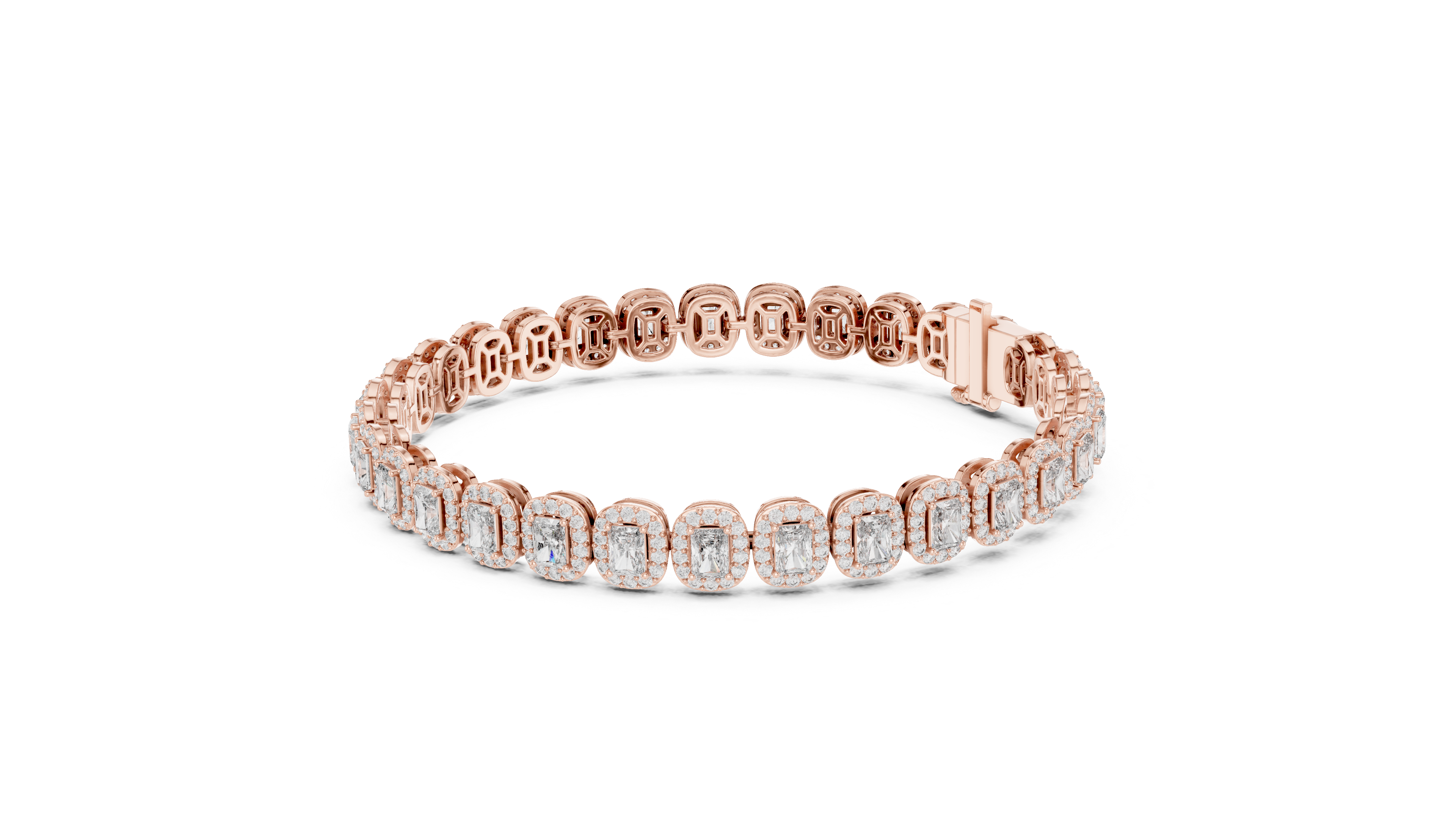 Radiant Diamond Halo Link Tennis Bracelet with Pavé Accents