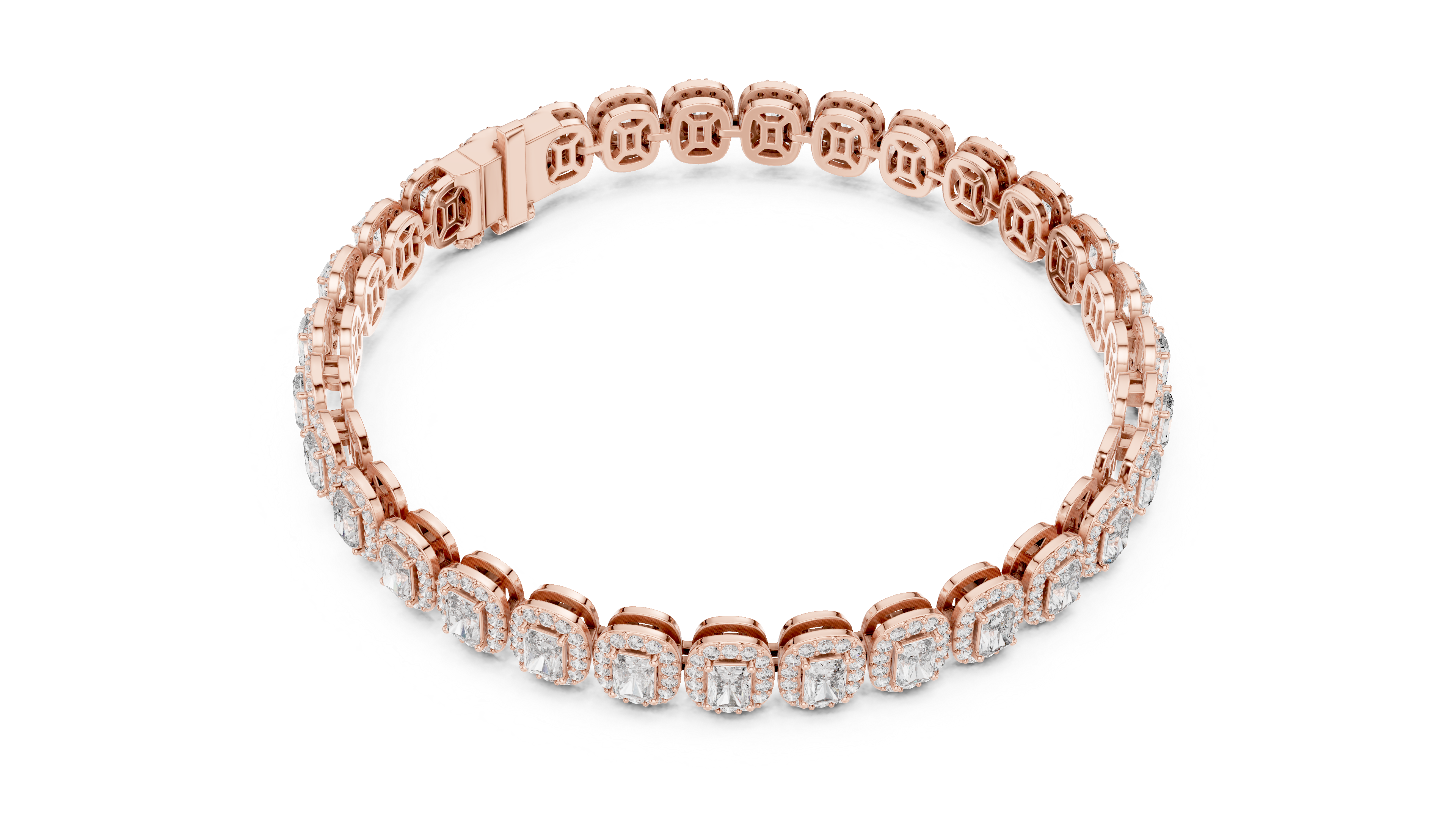 Radiant Diamond Halo Link Tennis Bracelet with Pavé Accents