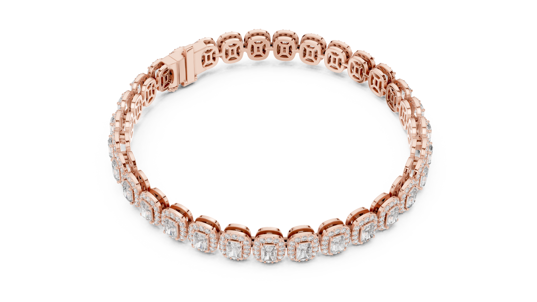 Radiant Diamond Halo Link Tennis Bracelet with Pavé Accents
