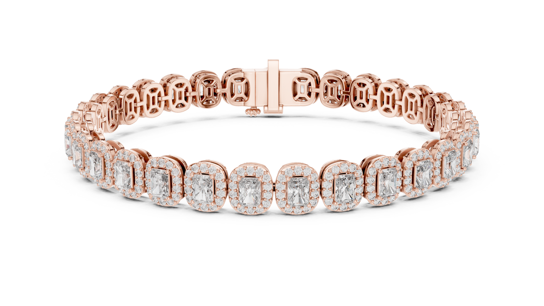 Radiant Diamond Halo Link Tennis Bracelet with Pavé Accents