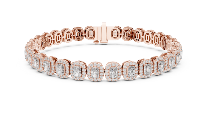 Radiant Diamond Halo Link Tennis Bracelet with Pavé Accents