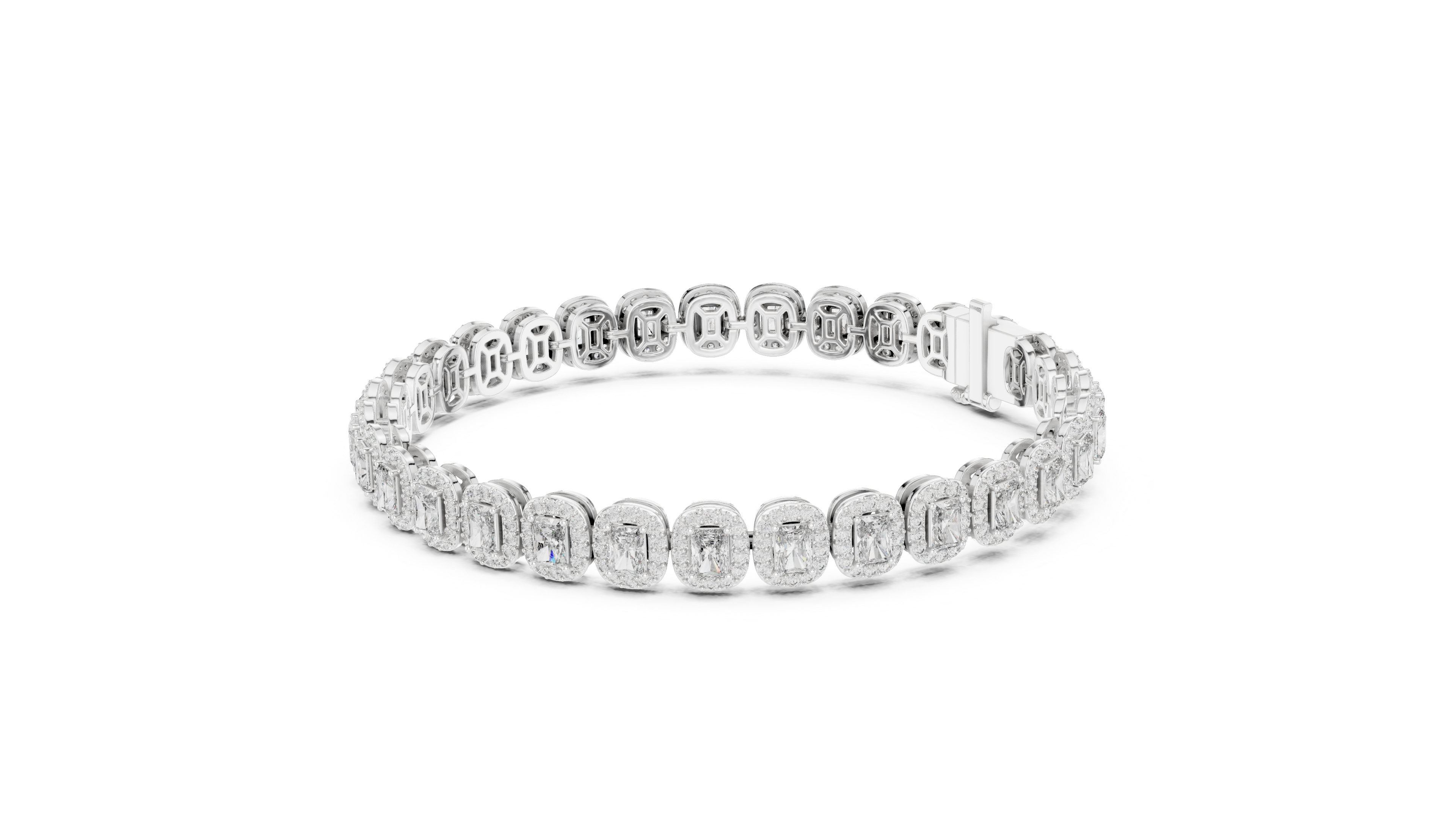 Radiant Diamond Halo Link Tennis Bracelet with Pavé Accents
