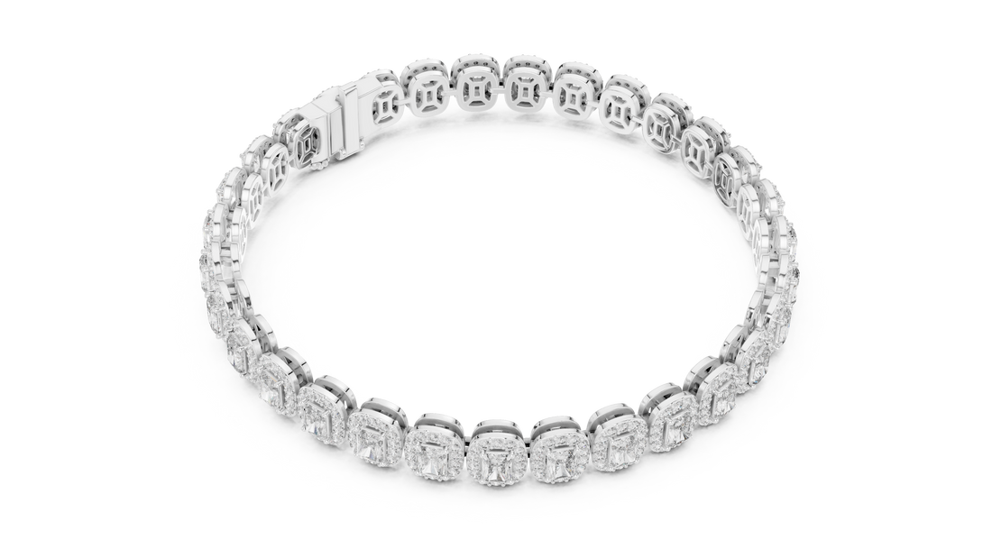 Radiant Diamond Halo Link Tennis Bracelet with Pavé Accents