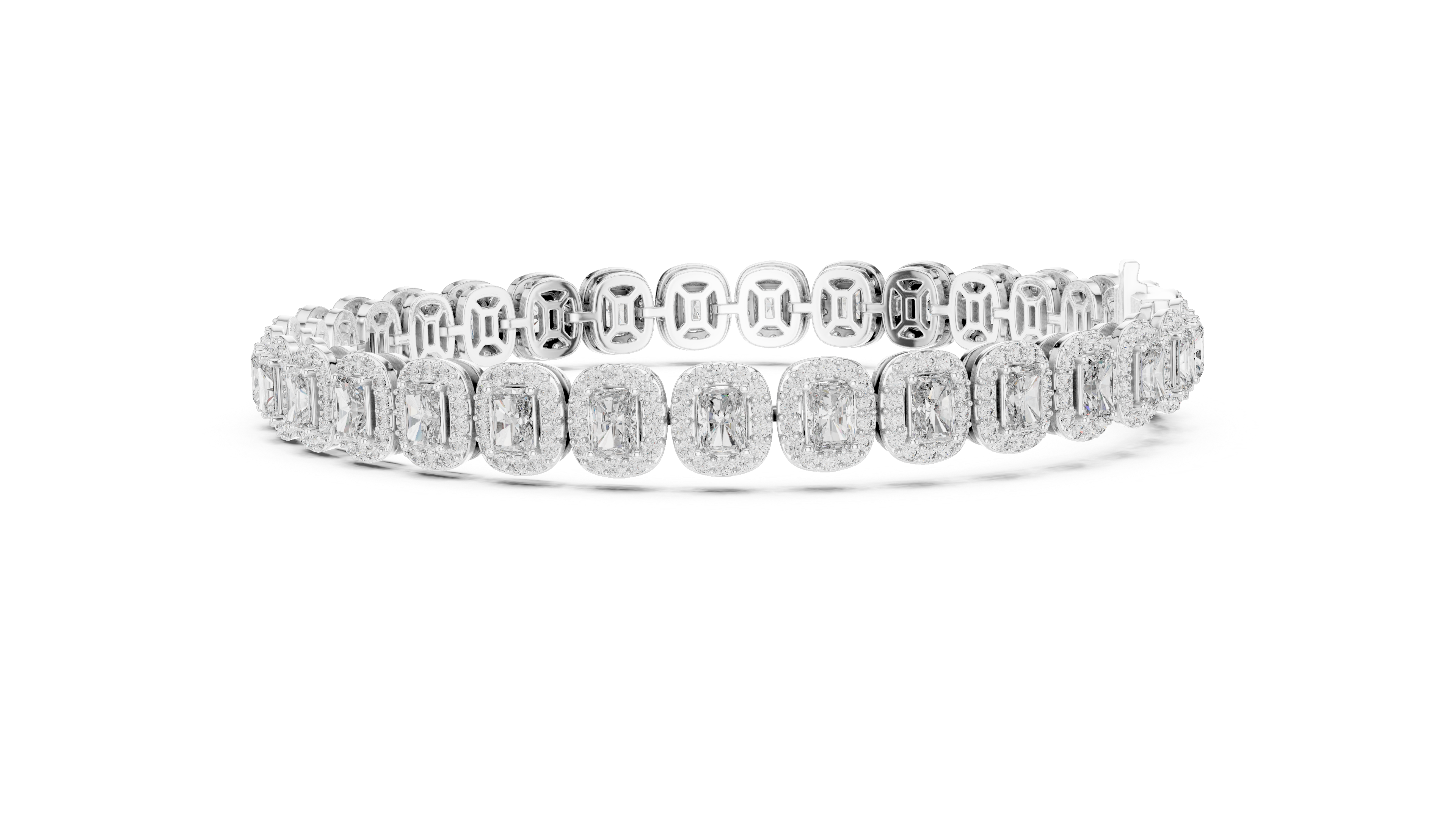 Radiant Diamond Halo Link Tennis Bracelet with Pavé Accents