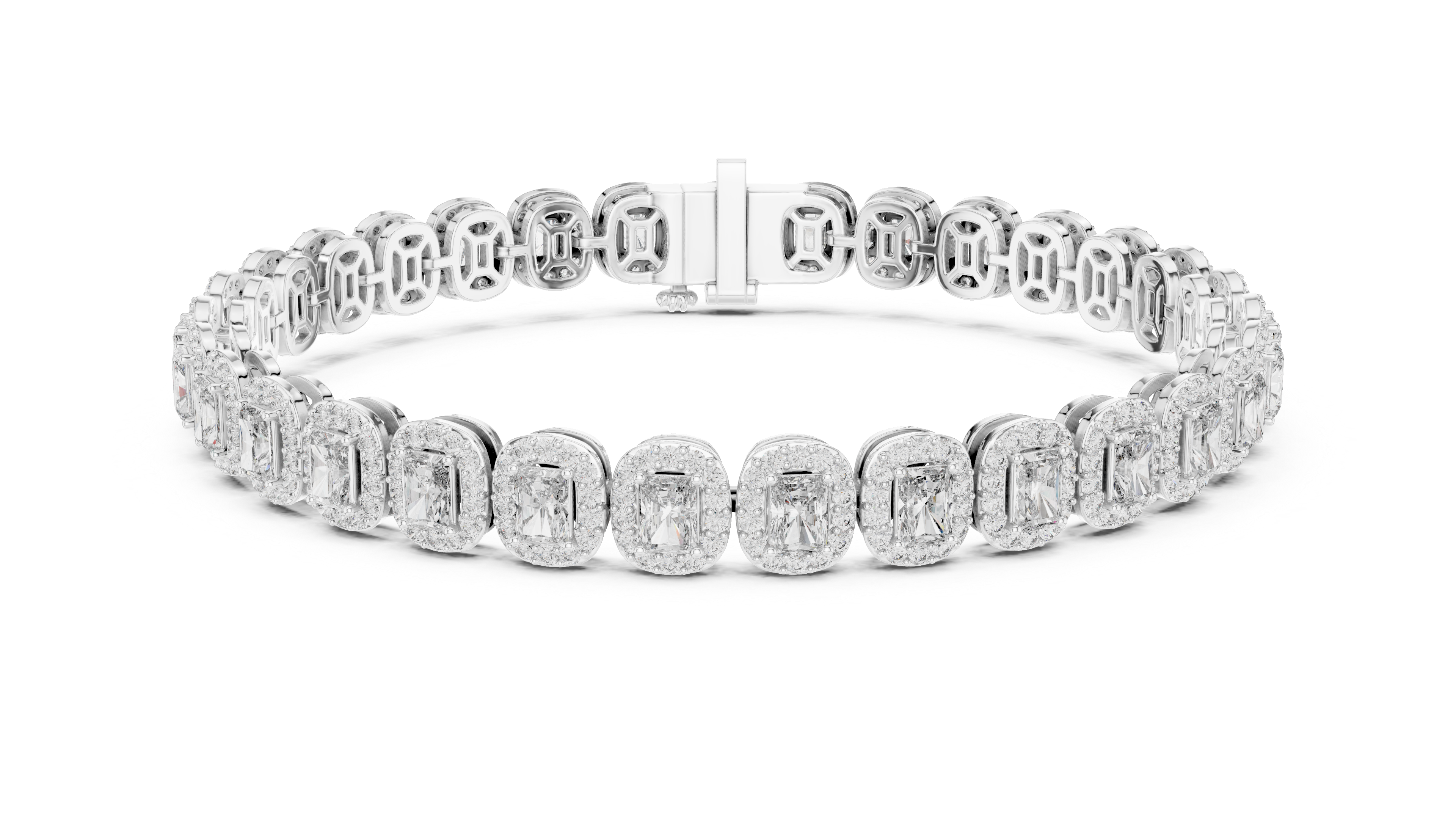 Radiant Diamond Halo Link Tennis Bracelet with Pavé Accents