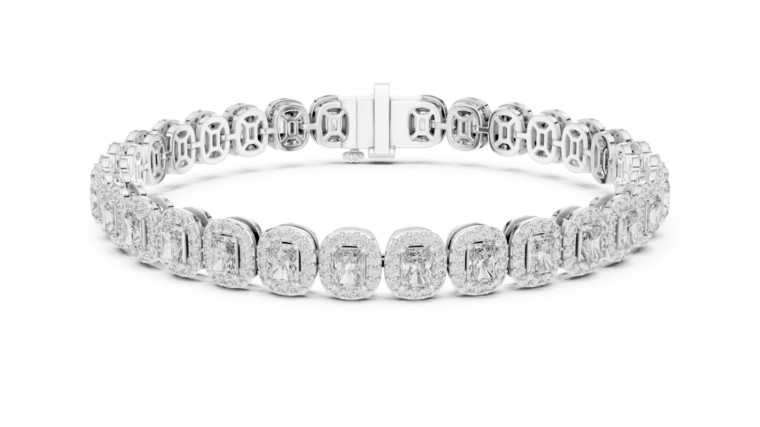 Radiant Diamond Halo Link Tennis Bracelet with Pavé Accents