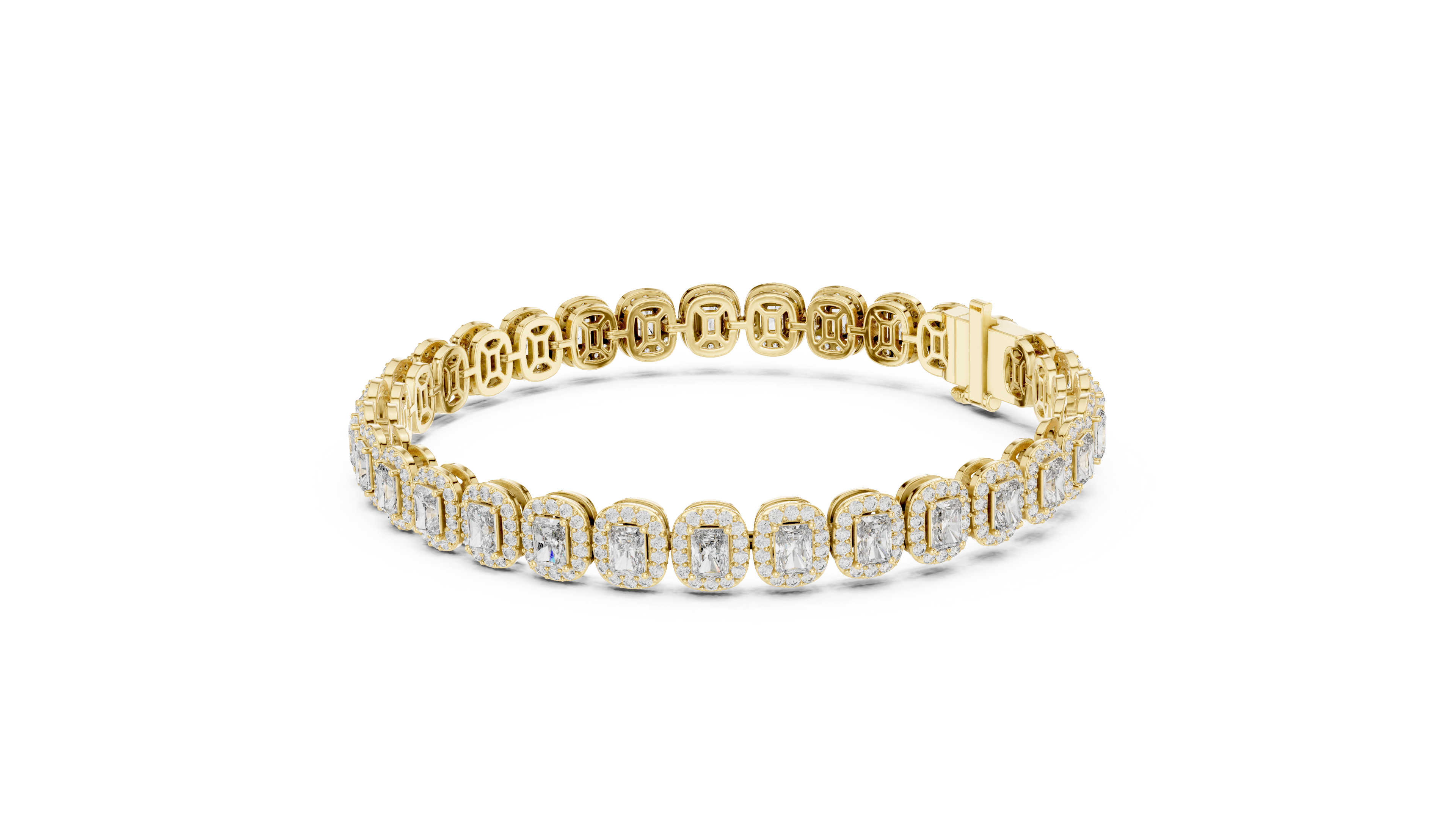 Radiant Diamond Halo Link Tennis Bracelet with Pavé Accents