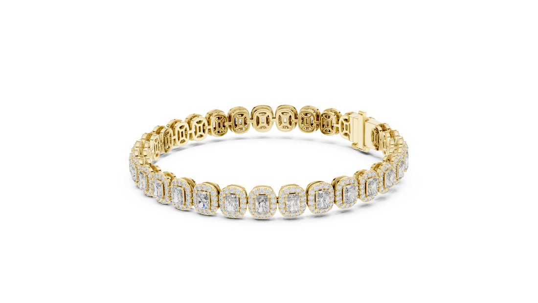 Radiant Diamond Halo Link Tennis Bracelet with Pavé Accents