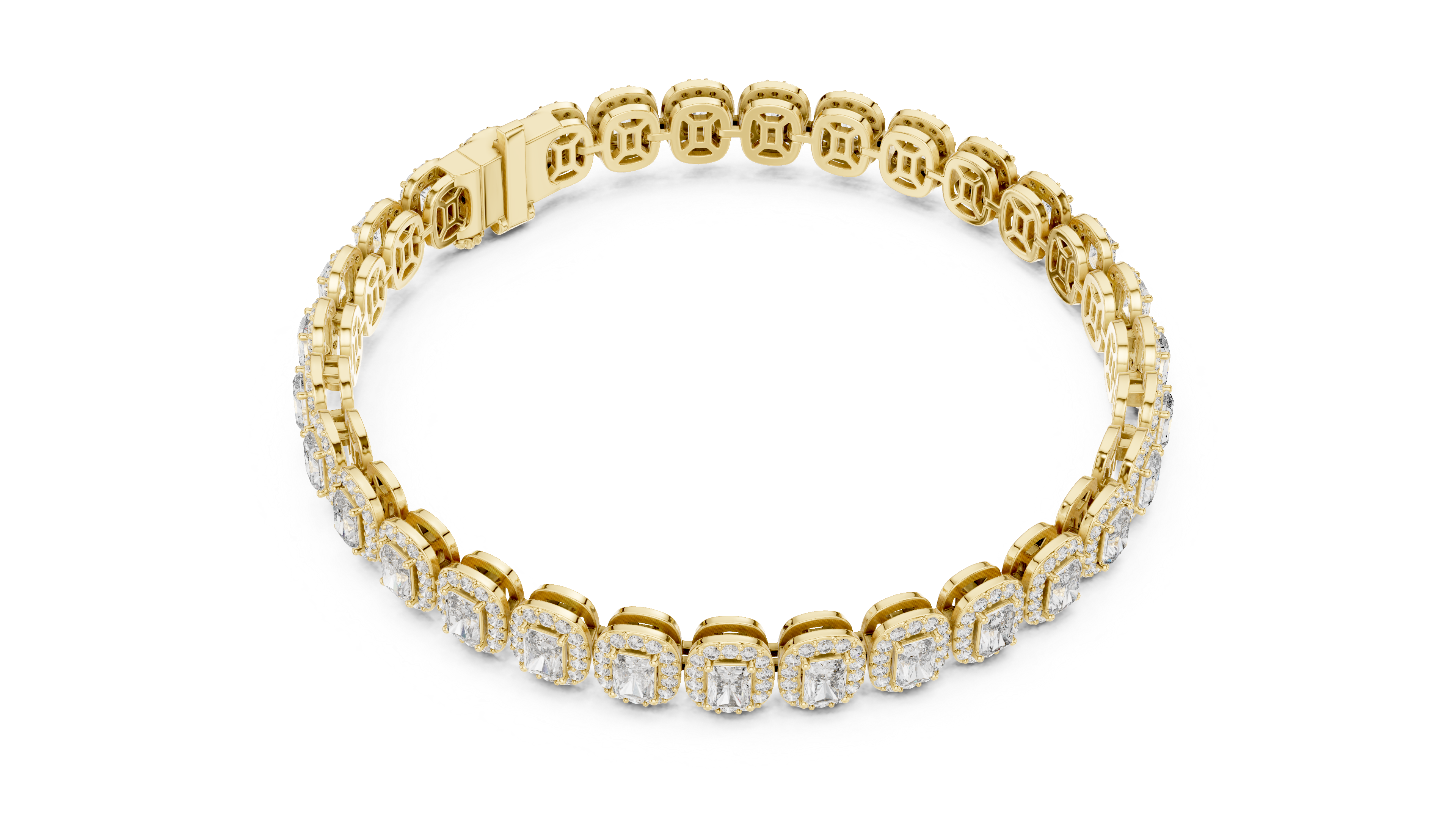 Radiant Diamond Halo Link Tennis Bracelet with Pavé Accents