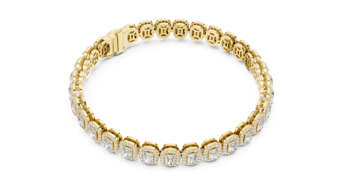 Radiant Diamond Halo Link Tennis Bracelet with Pavé Accents