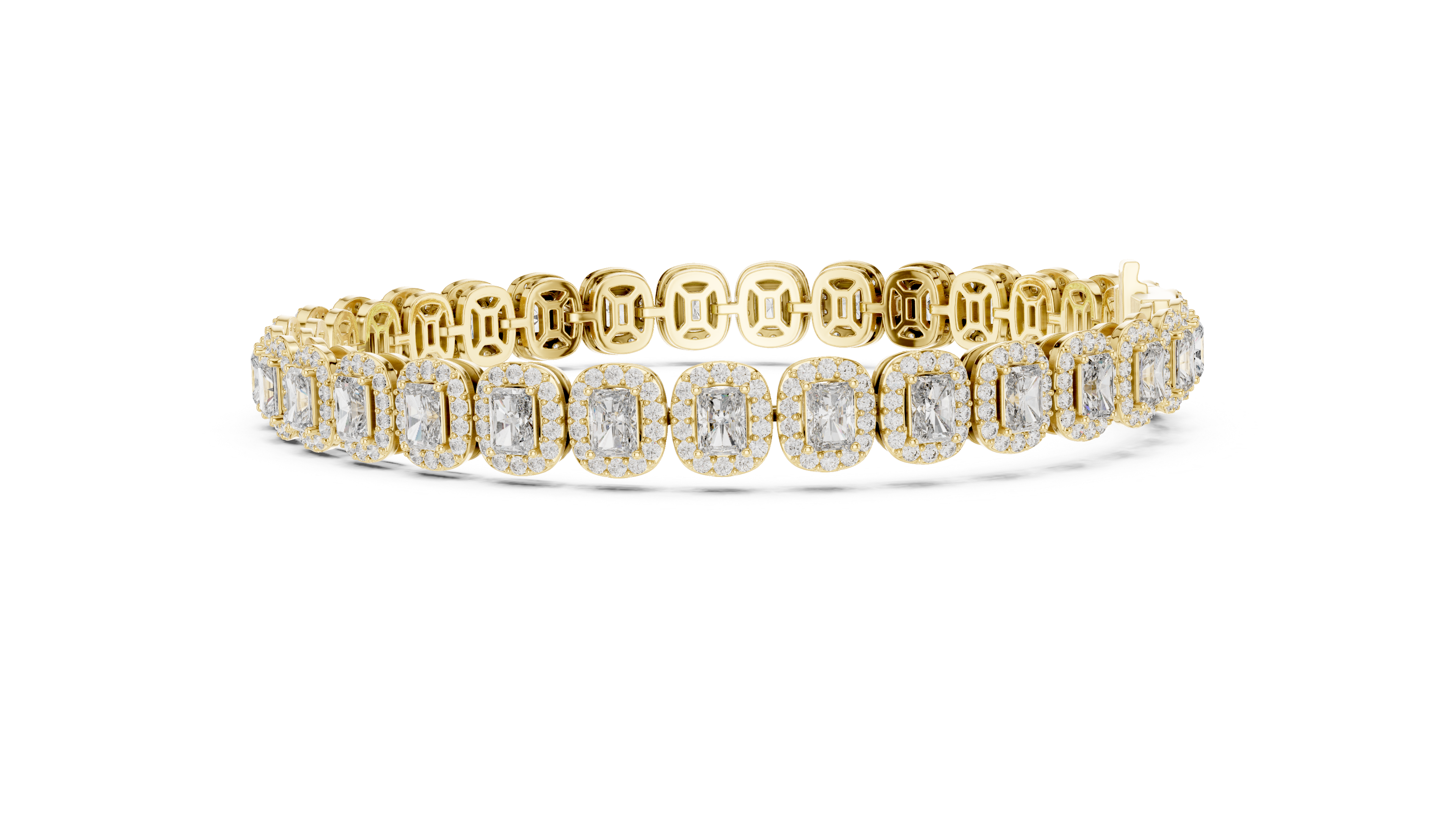 Radiant Diamond Halo Link Tennis Bracelet with Pavé Accents