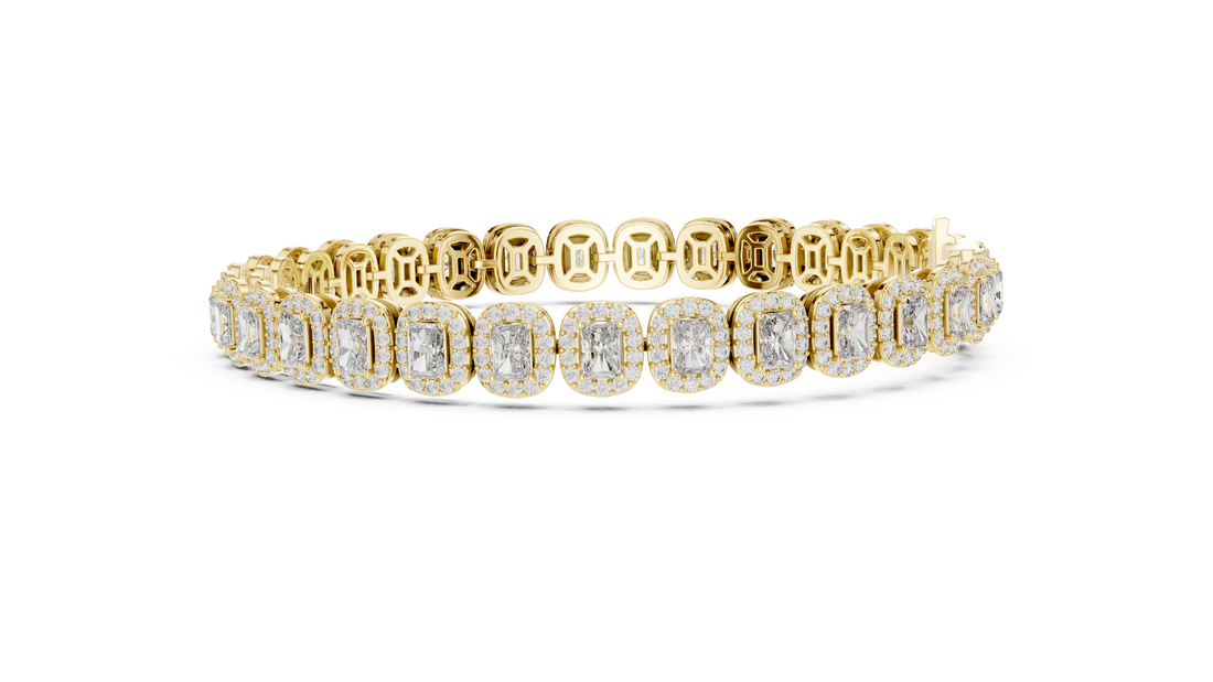 Radiant Diamond Halo Link Tennis Bracelet with Pavé Accents