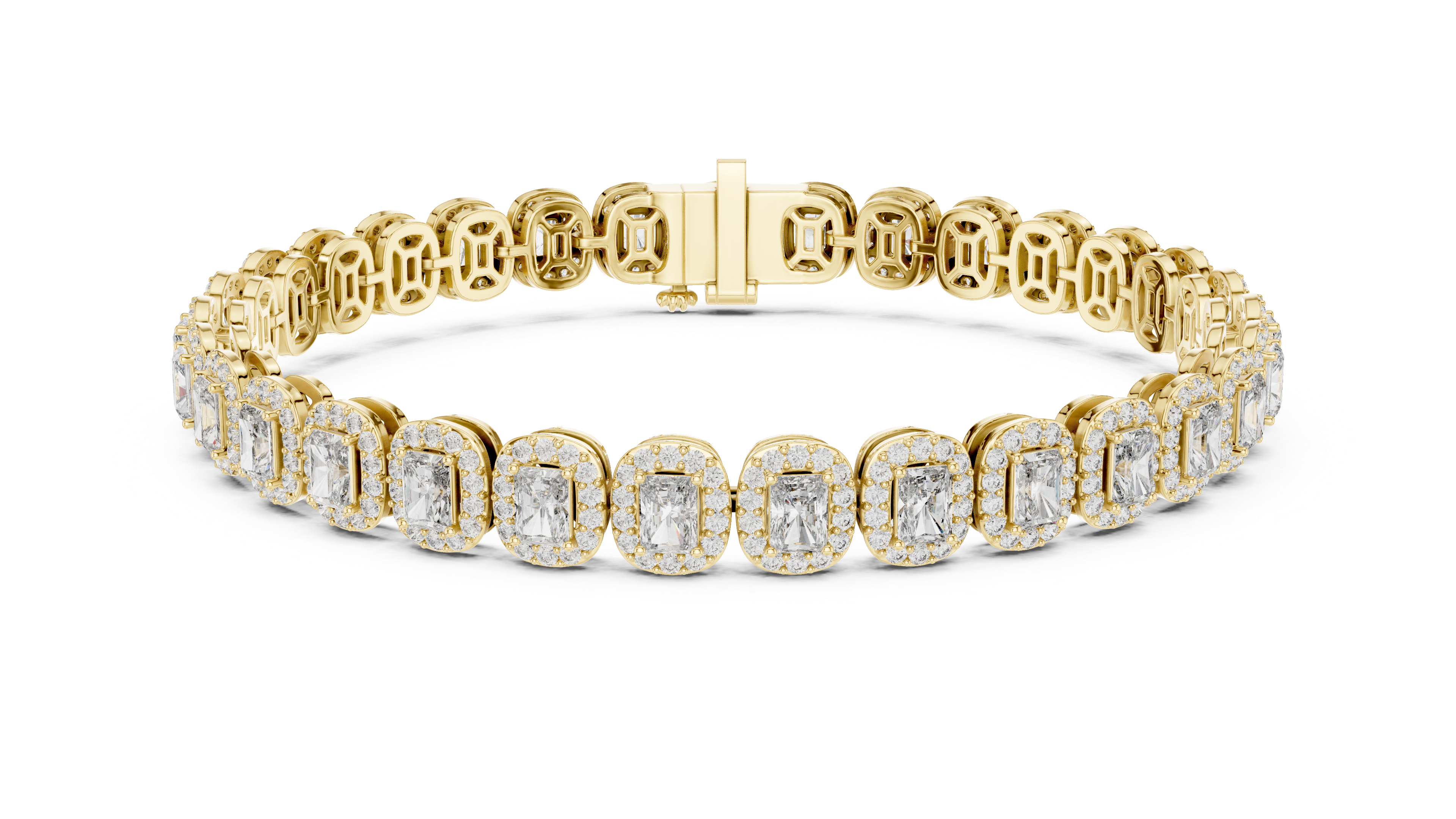 Radiant Diamond Halo Link Tennis Bracelet with Pavé Accents