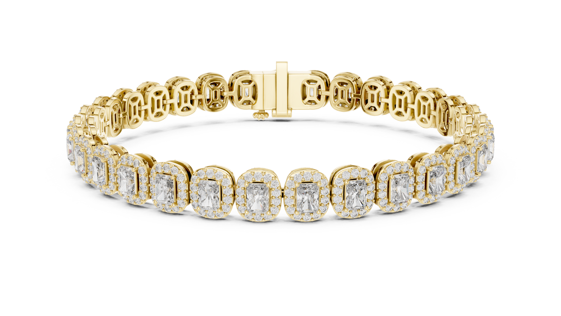 Radiant Diamond Halo Link Tennis Bracelet with Pavé Accents