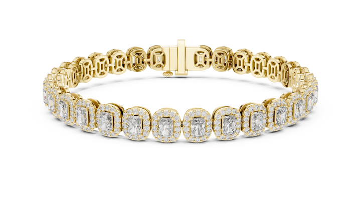 Radiant Diamond Halo Link Tennis Bracelet with Pavé Accents