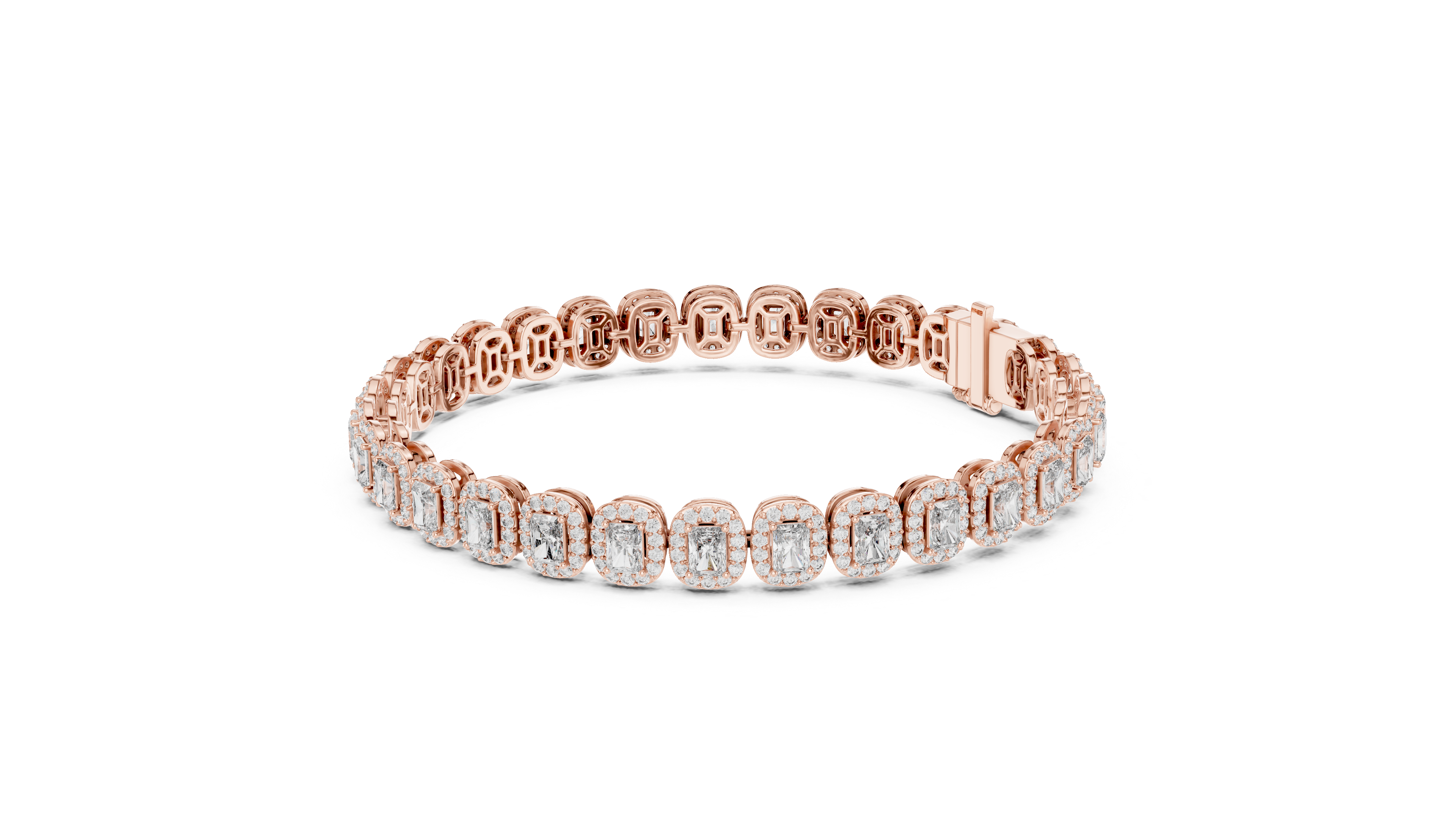 Radiant Cut Diamond Halo Link Tennis Bracelet with Pavé Accents