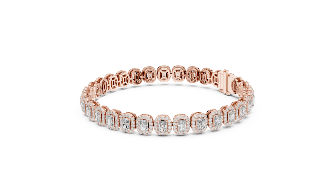 Radiant Cut Diamond Halo Link Tennis Bracelet with Pavé Accents