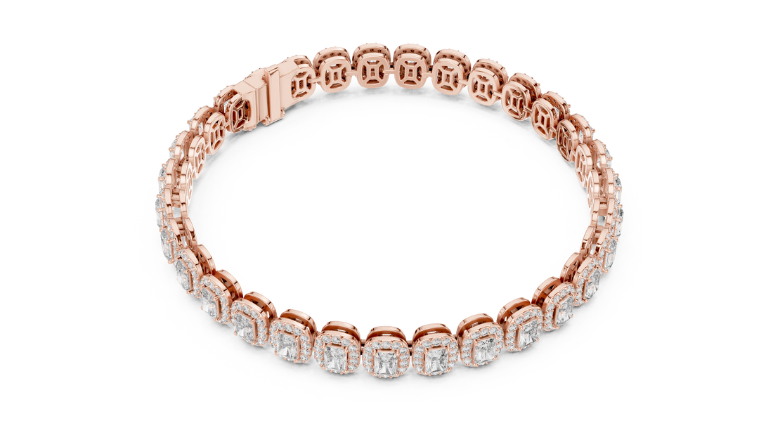 Radiant Cut Diamond Halo Link Tennis Bracelet with Pavé Accents