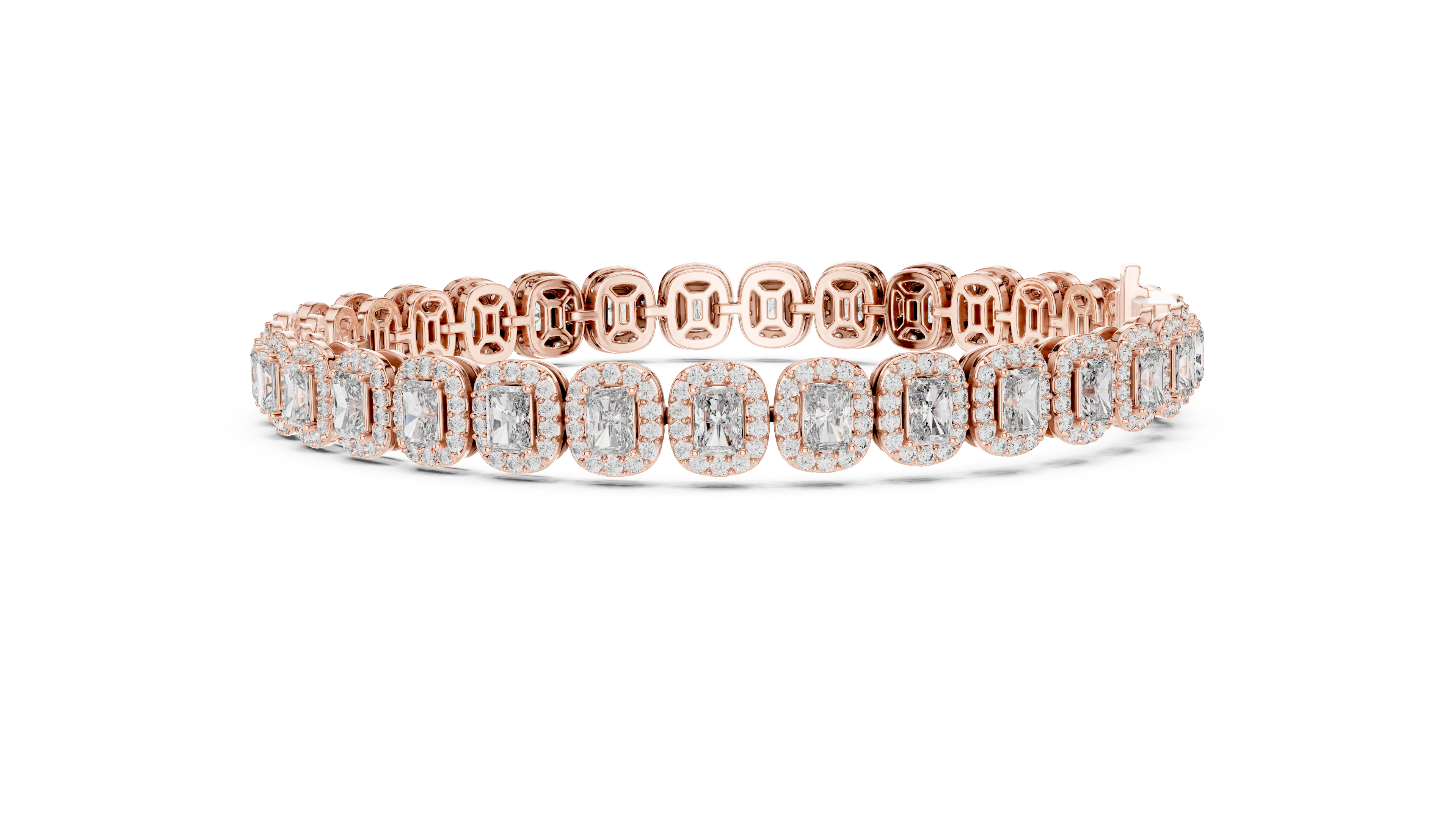 Radiant Cut Diamond Halo Link Tennis Bracelet with Pavé Accents