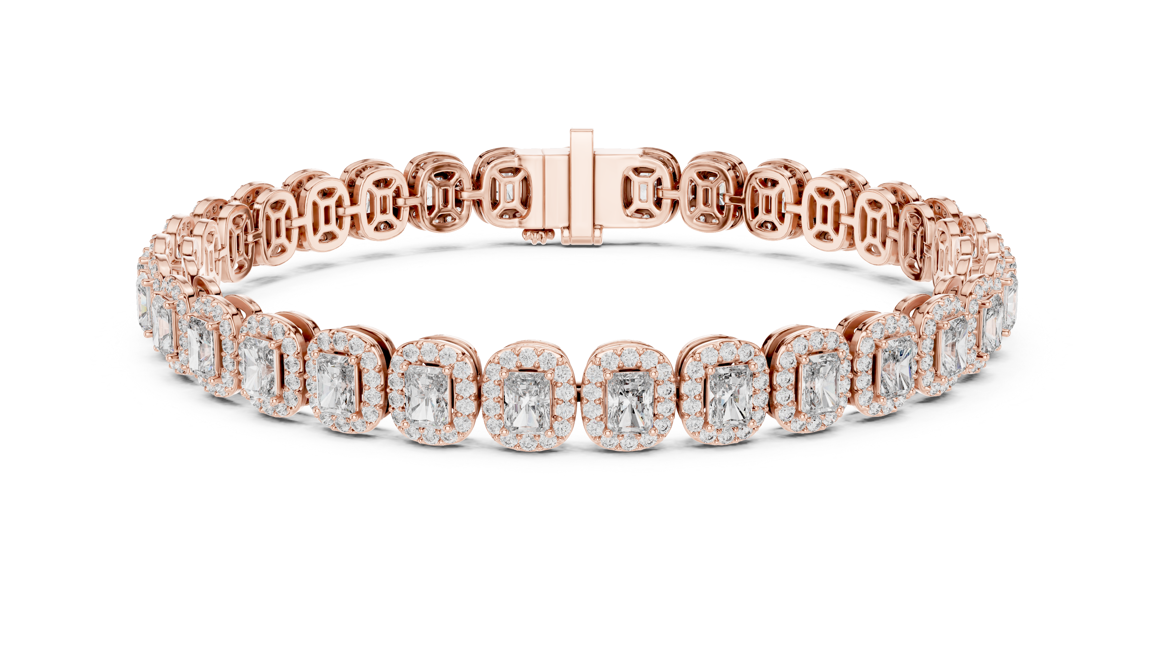 Radiant Cut Diamond Halo Link Tennis Bracelet with Pavé Accents