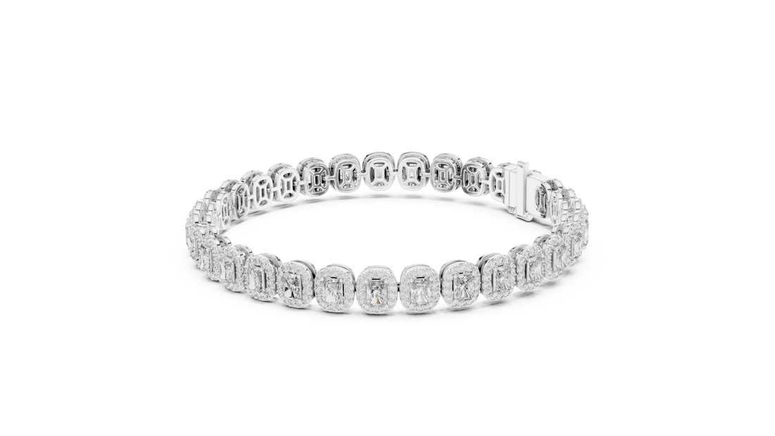 Radiant Cut Diamond Halo Link Tennis Bracelet with Pavé Accents