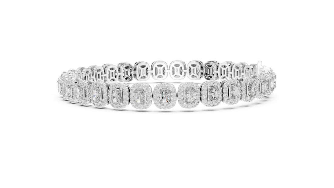Radiant Cut Diamond Halo Link Tennis Bracelet with Pavé Accents