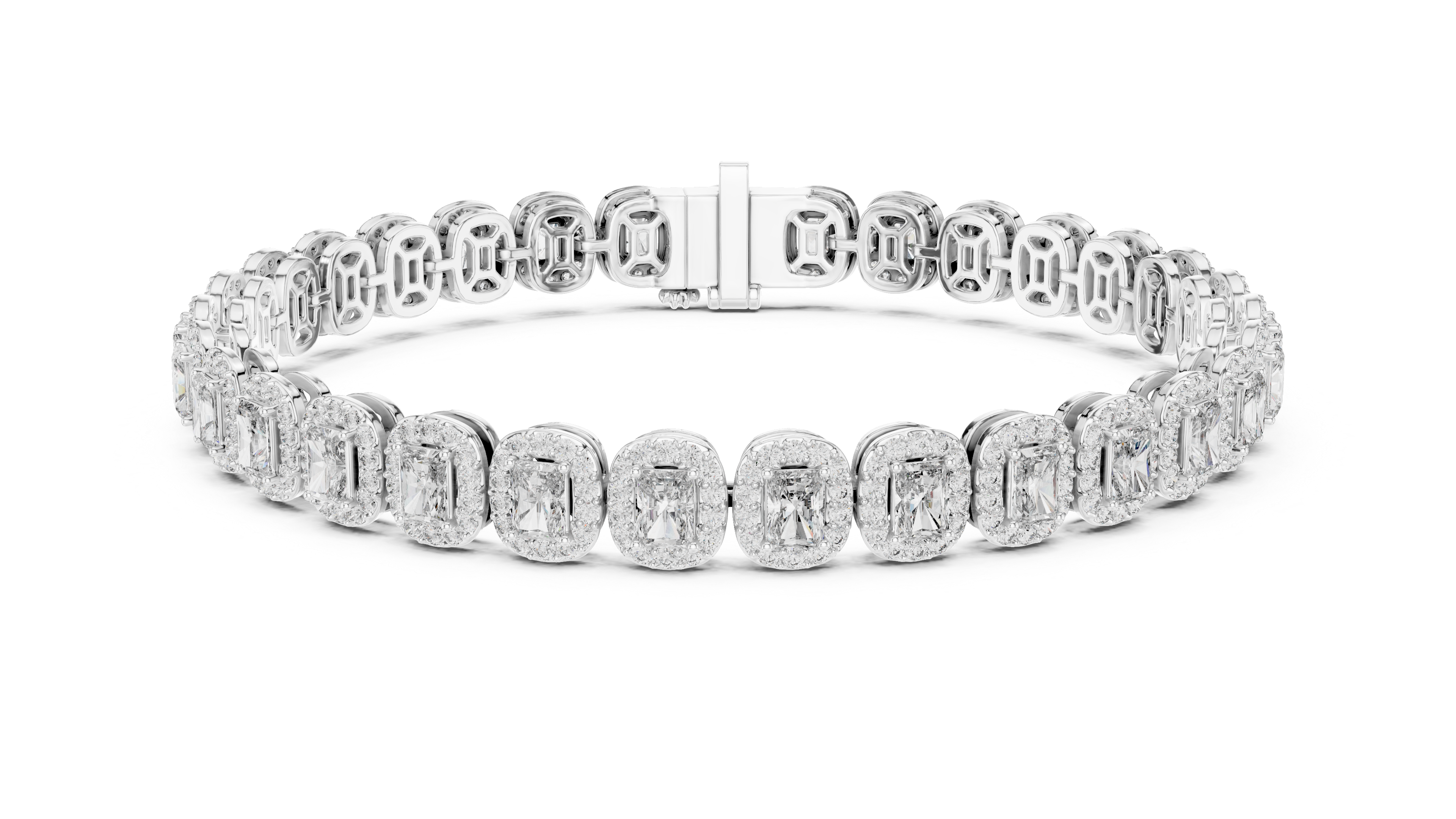Radiant Cut Diamond Halo Link Tennis Bracelet with Pavé Accents