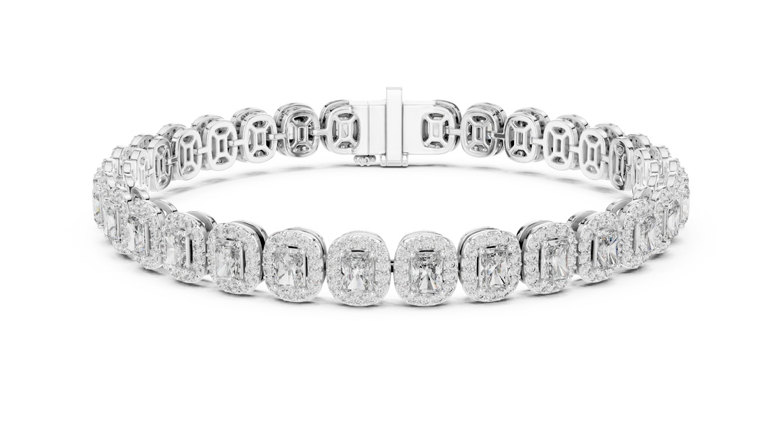 Radiant Cut Diamond Halo Link Tennis Bracelet with Pavé Accents