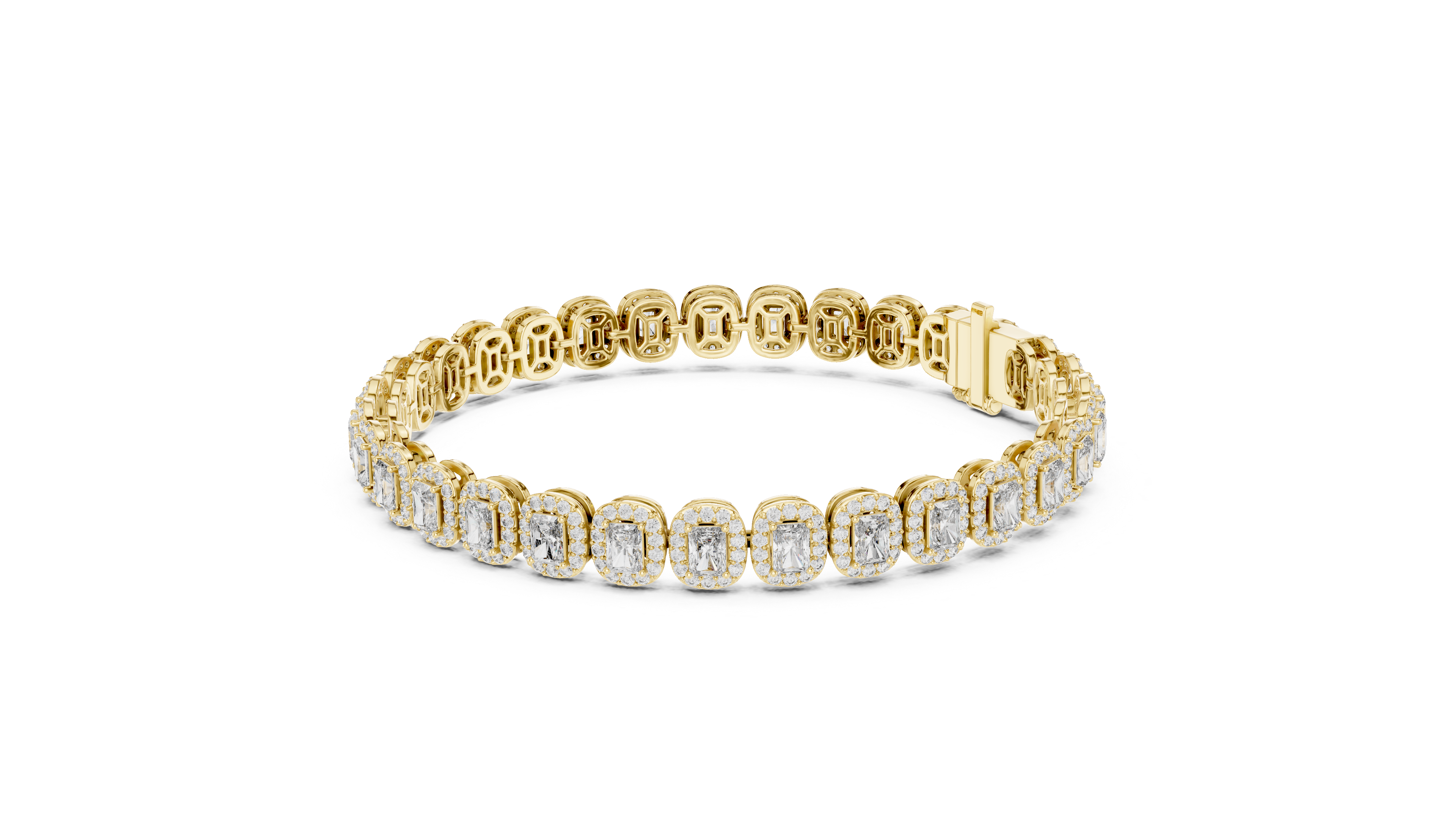 Radiant Cut Diamond Halo Link Tennis Bracelet with Pavé Accents