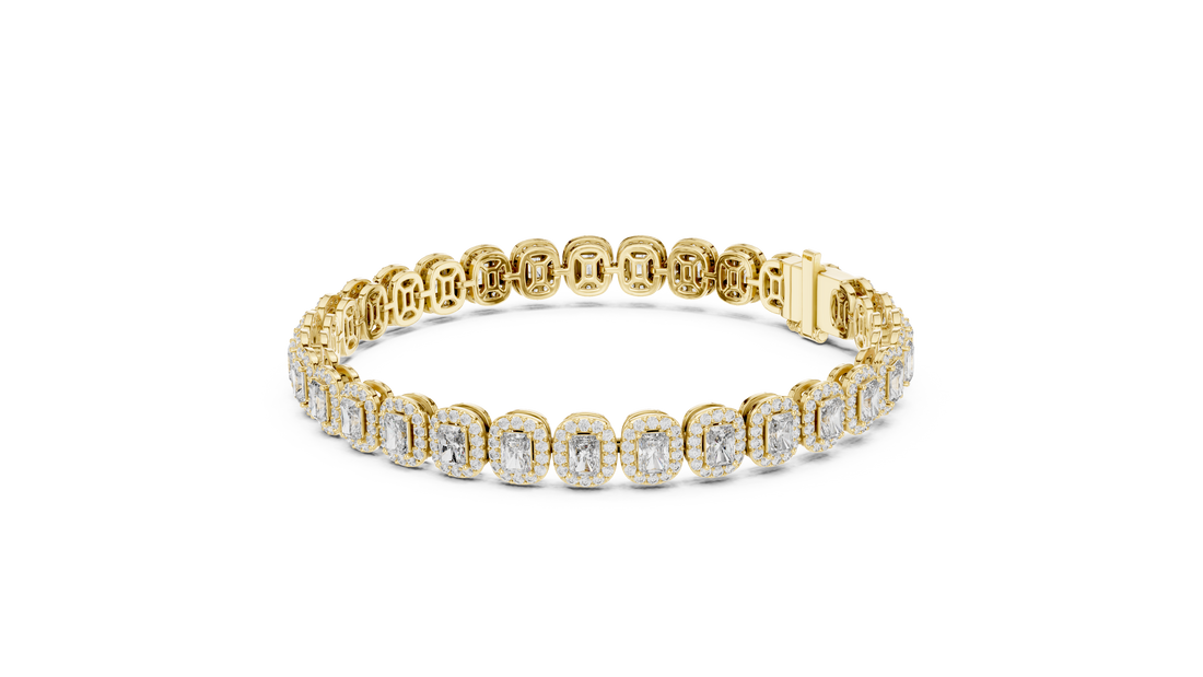 Radiant Cut Diamond Halo Link Tennis Bracelet with Pavé Accents