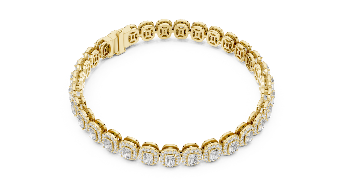 Radiant Cut Diamond Halo Link Tennis Bracelet with Pavé Accents