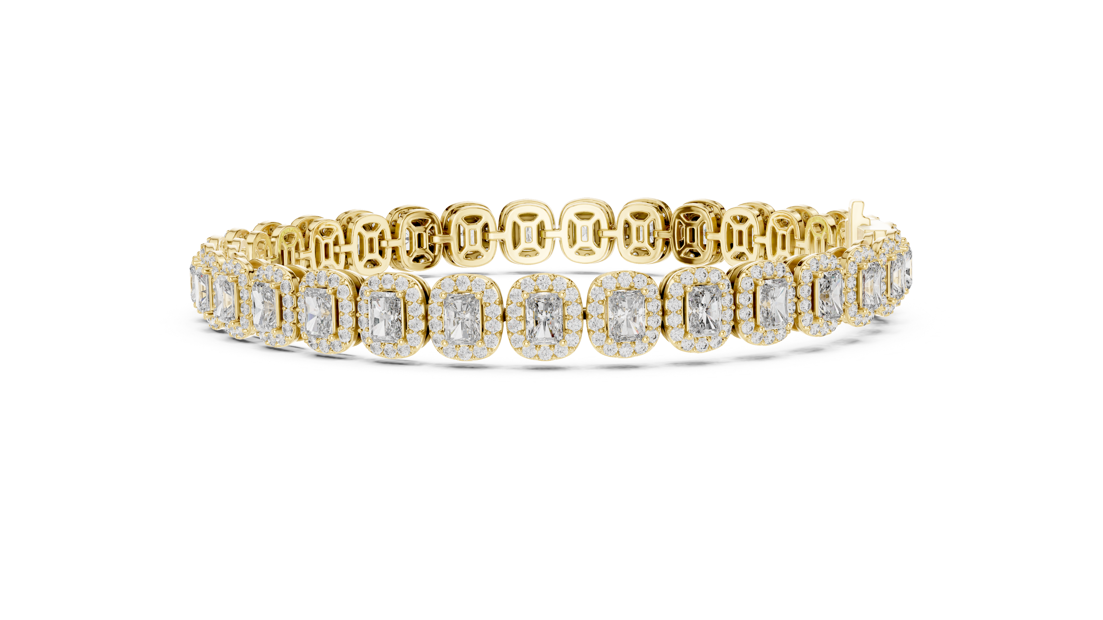 Radiant Cut Diamond Halo Link Tennis Bracelet with Pavé Accents