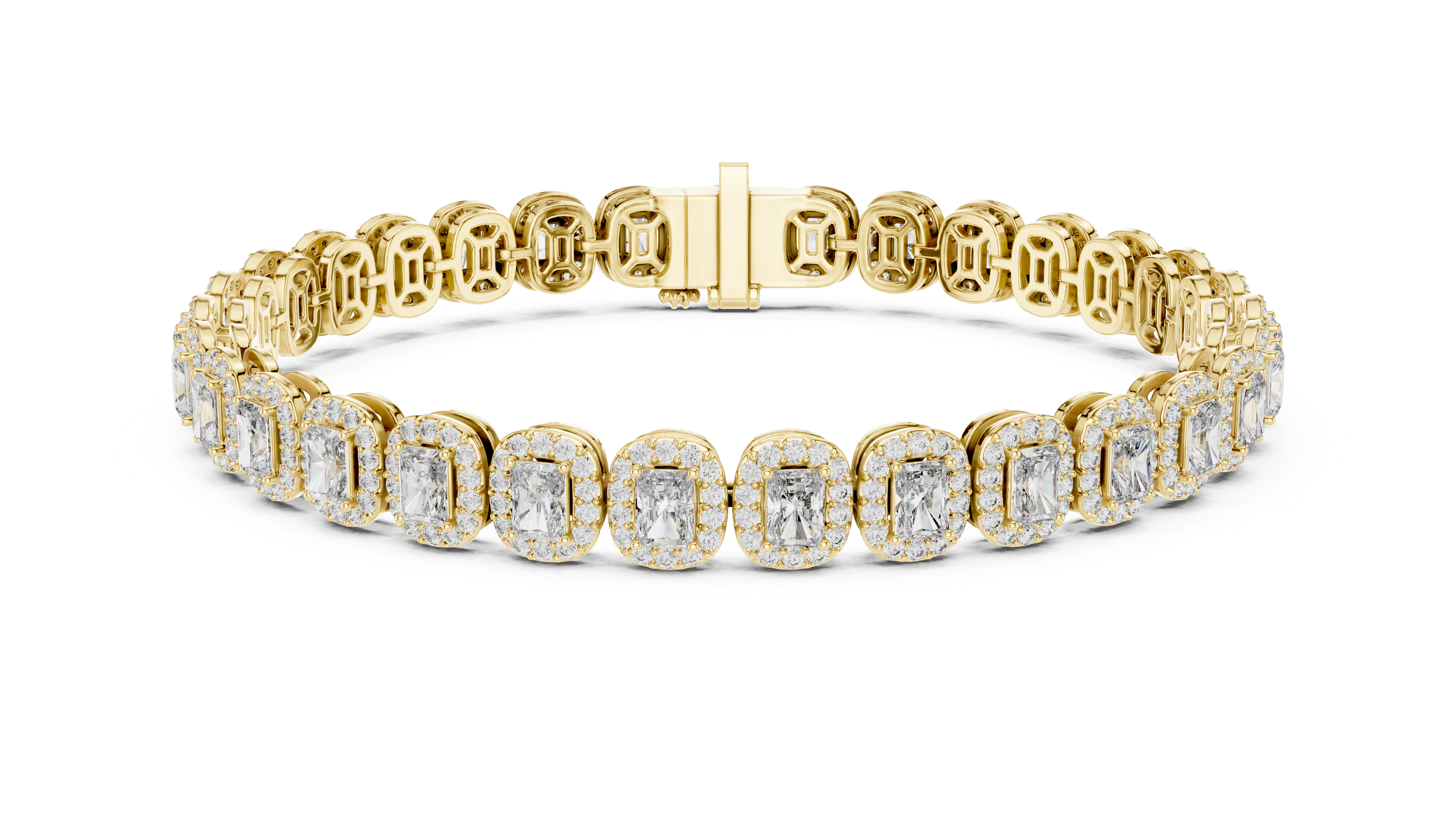 Radiant Cut Diamond Halo Link Tennis Bracelet with Pavé Accents