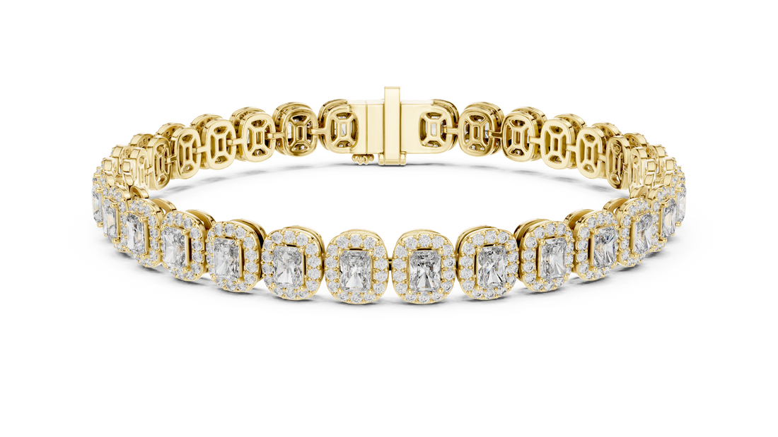 Radiant Cut Diamond Halo Link Tennis Bracelet with Pavé Accents