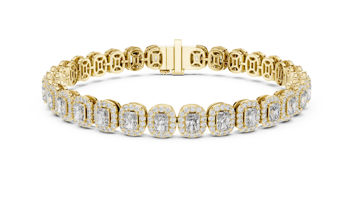 Radiant Cut Diamond Halo Link Tennis Bracelet with Pavé Accents