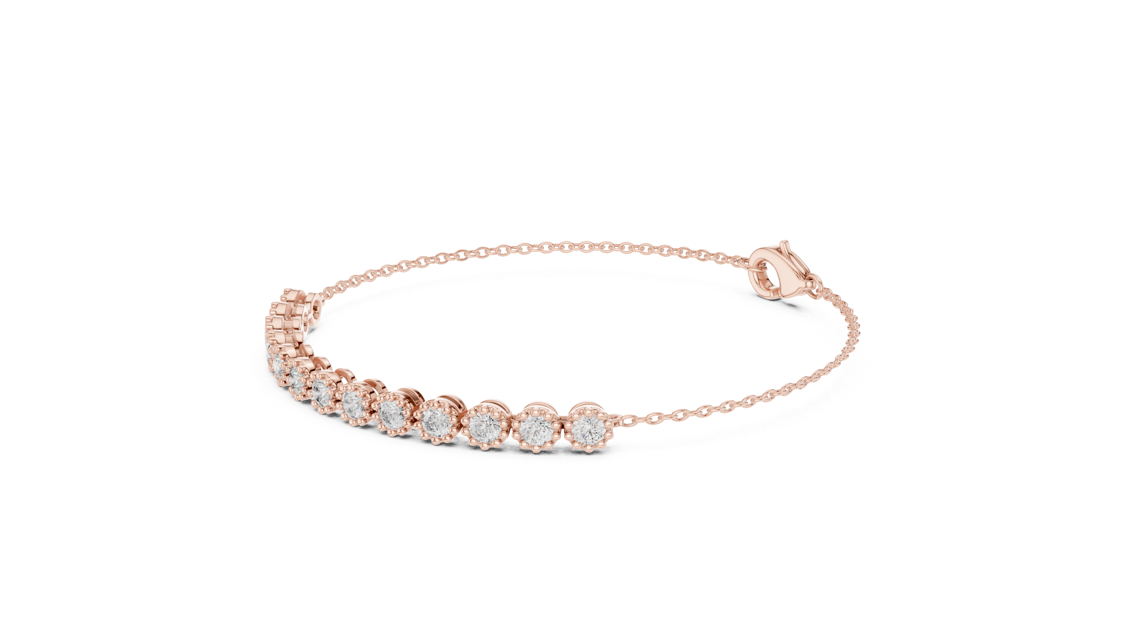 Round Cut Diamond Scalloped Tennis Chain Bracelet with Collet Setting