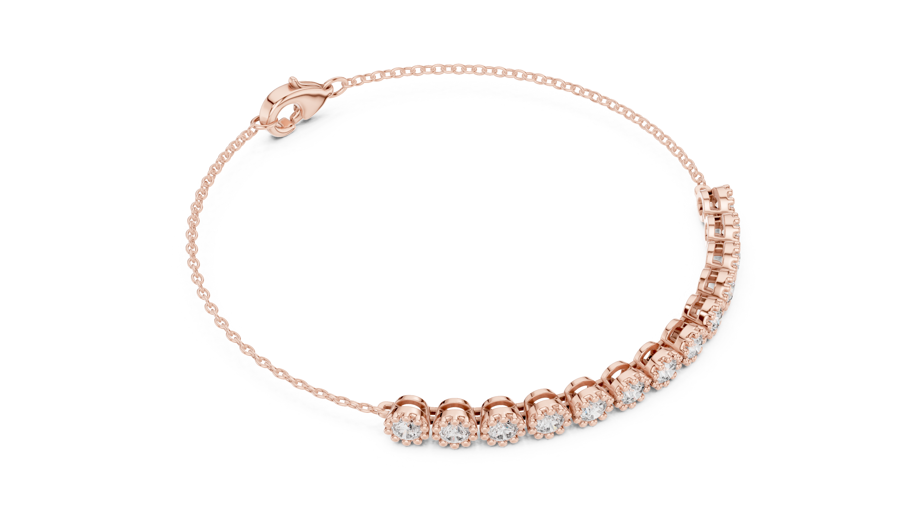 Round Cut Diamond Scalloped Tennis Chain Bracelet with Collet Setting