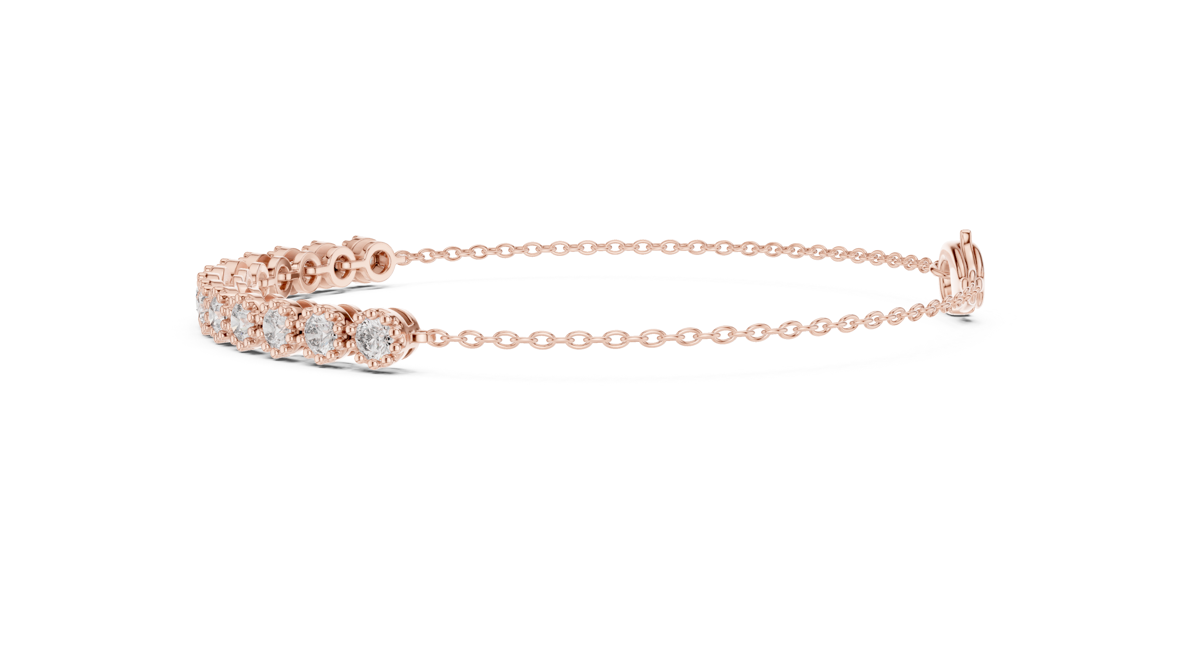 Round Cut Diamond Scalloped Tennis Chain Bracelet with Collet Setting