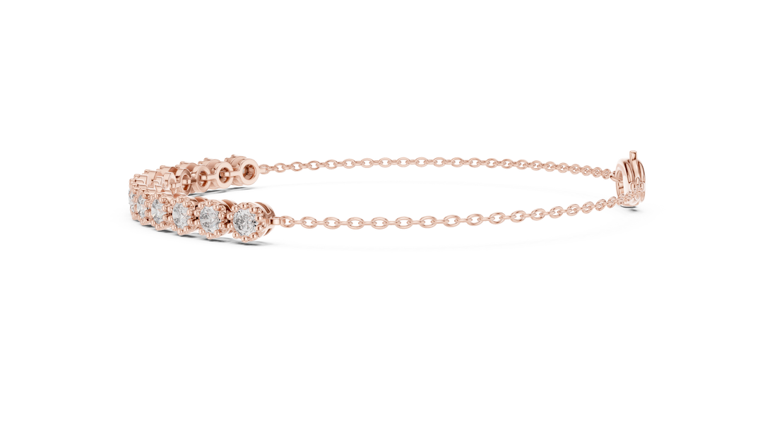 Round Cut Diamond Scalloped Tennis Chain Bracelet with Collet Setting