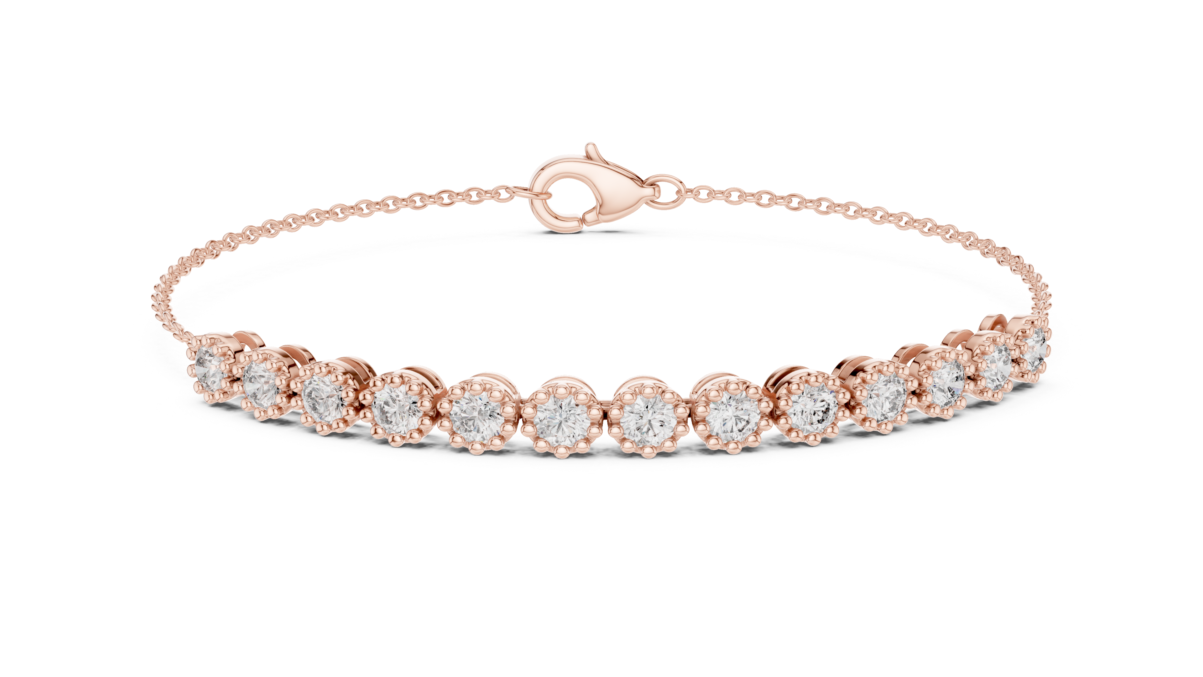 Round Cut Diamond Scalloped Tennis Chain Bracelet with Collet Setting