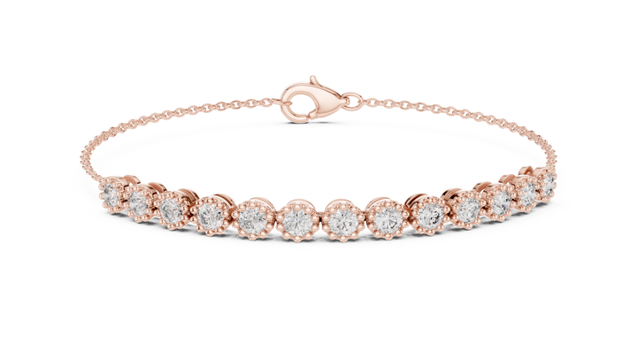 Round Cut Diamond Scalloped Tennis Chain Bracelet with Collet Setting