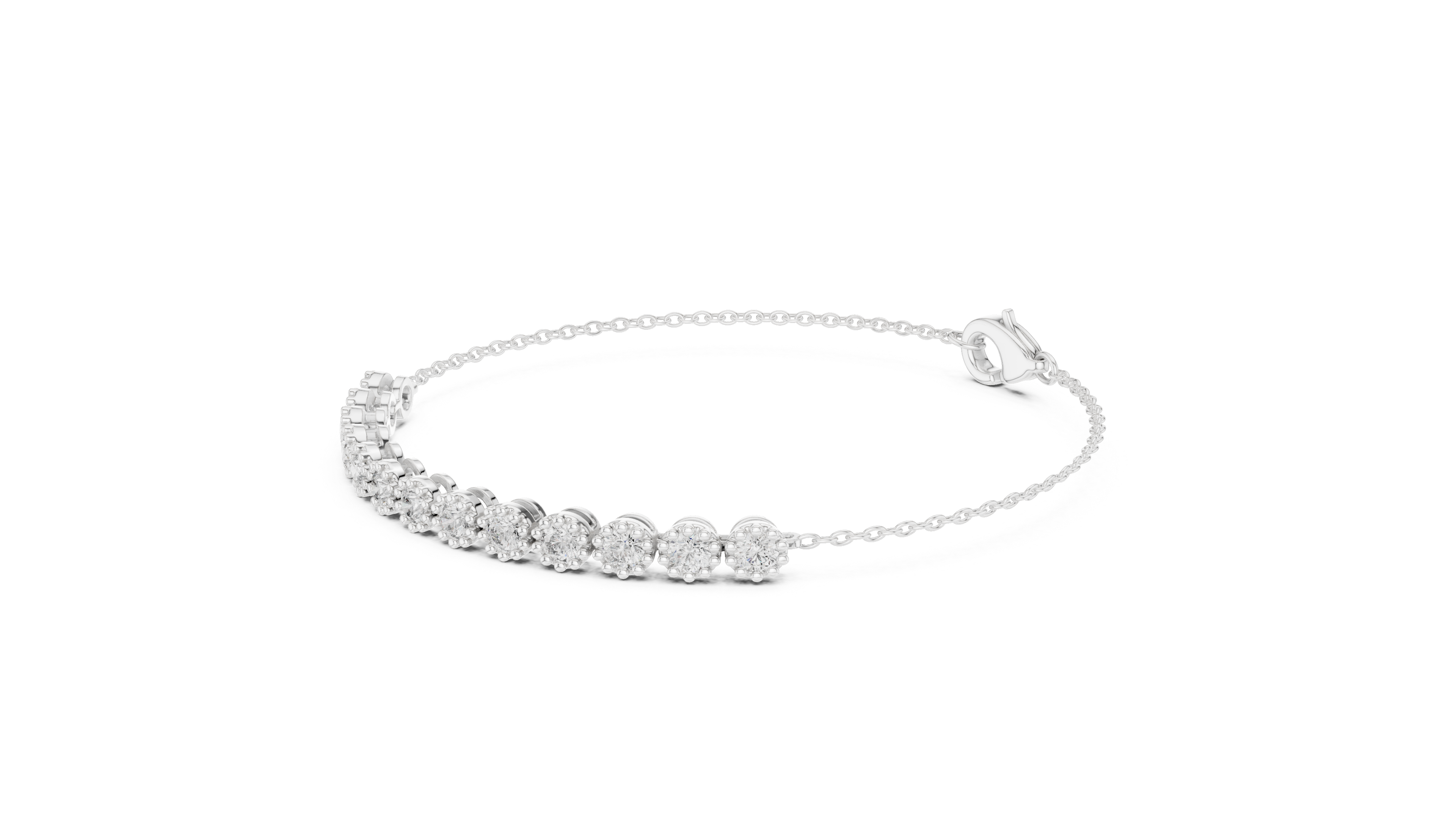 Round Cut Diamond Scalloped Tennis Chain Bracelet with Collet Setting