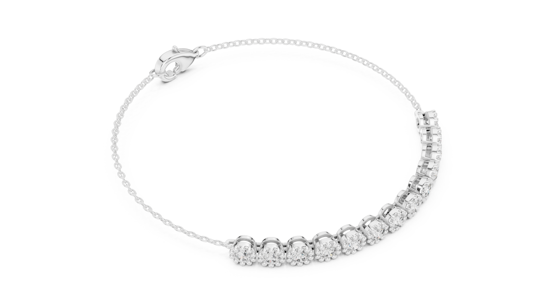 Round Cut Diamond Scalloped Tennis Chain Bracelet with Collet Setting
